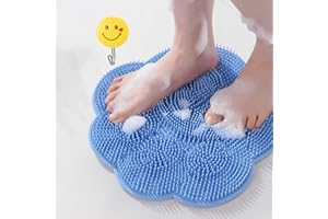 BAOZMINAN Shower Foot Scrubber,Shower Back Scrubber with Hook,Foot Washer with Suction Cups,Massager Cleaner Wash Brush(Blue)