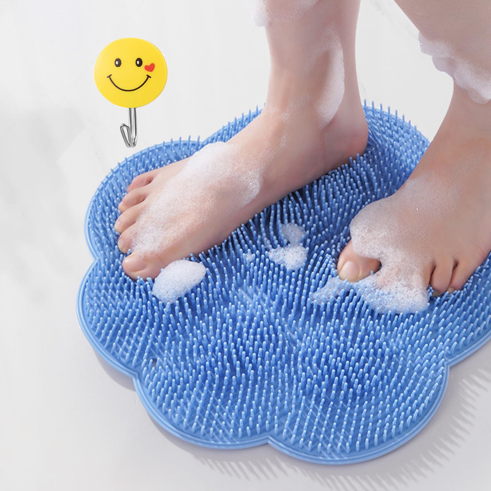 Photo 1 of Shower Foot Scrubber Mat,Silicone Foot Scrubber for Shower,Silicone Body Scrubber with Suction Cups,Bath Feet Scrub Mat with Storage Hook(Blue)