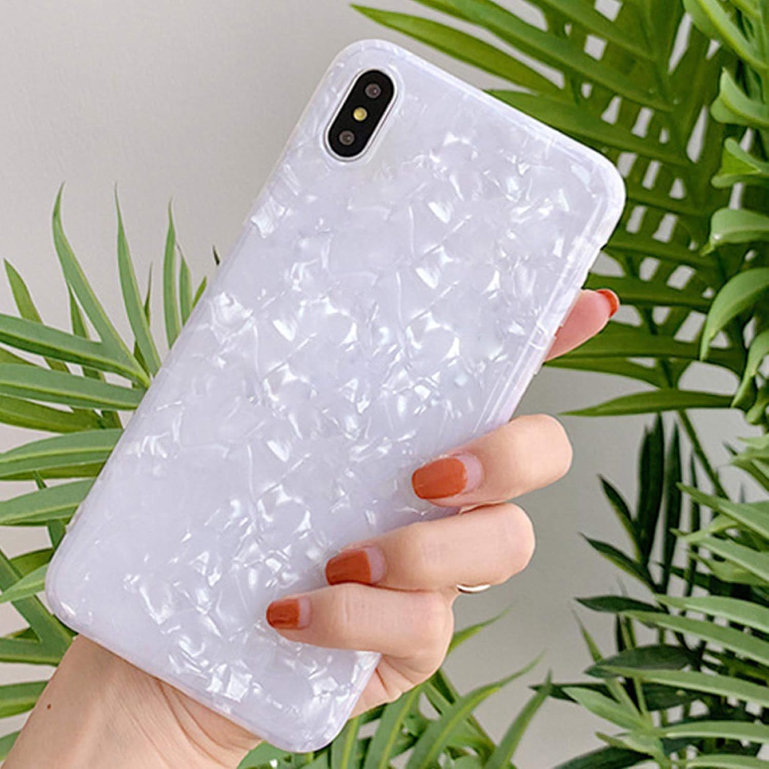 GYZCYQ Case for iPhone X/iPhone Xs, Cute Phone Case Glitter Pretty Design Protective Shockproof Pearly-Lustre Shell Slim Soft TPU Rubber Cover for iPhone X/Xs - White