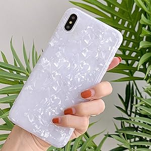 GYZCYQ Case for iPhone X/iPhone Xs, Cute Phone Case Glitter Pretty Design Protective Shockproof Pearly-Lustre Shell Slim Soft TPU Rubber Cover for iPhone X/Xs - White