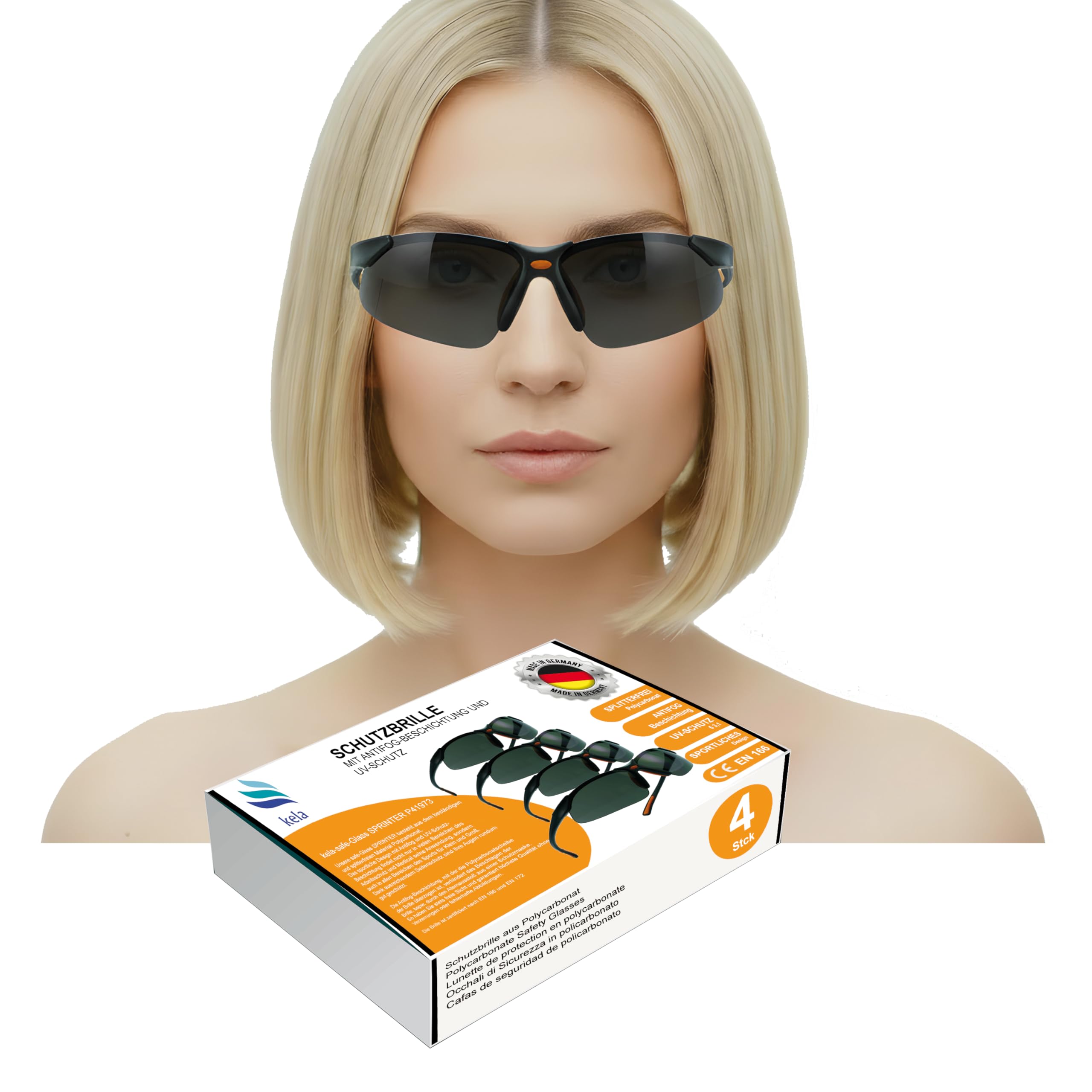 kela 4x SPRINTER Premium Protective Sports Glasses 100% Made in Germany Tinted Shatter-Proof Scratch-Resistant Work Safety Glasses with Anti-Fog and UV Coating EN170 EN172 I Cycling