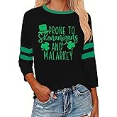 OCURHU St Patricks Day Shirt Women Irish Shamrock 3/4 Sleeve Tshirts St Paddys Day Tee Tops