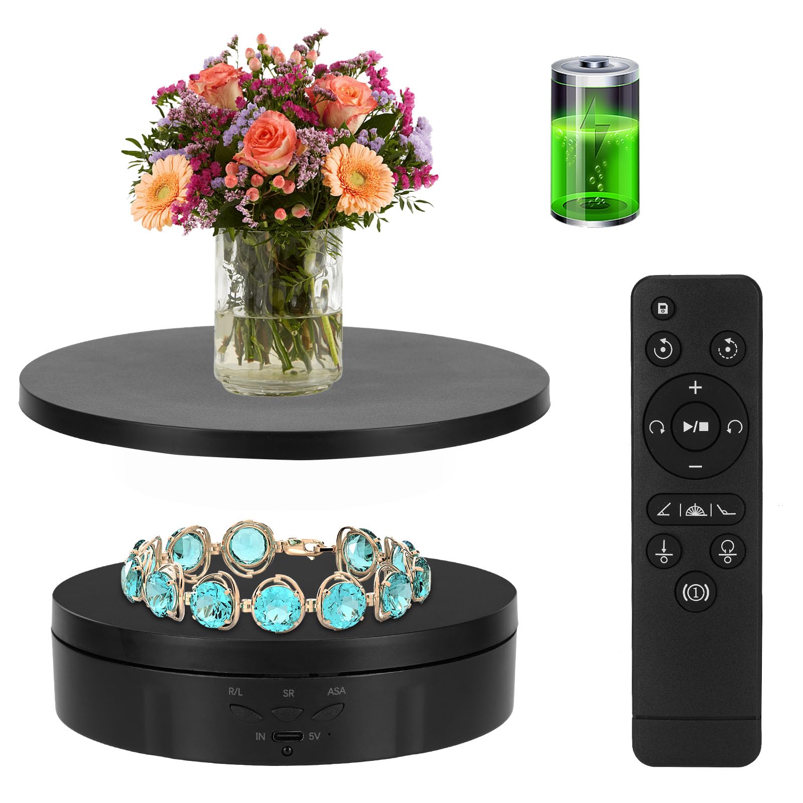 Photo 1 of 2 in 1 Motorized Rotating Display Stand with 5.74 /8.66 inch Replacement Cover, Remote Control 360 Degree Electric Turntable Display Stand Max 22lbs Load Auto Lazy Susan for Photography LiveStream