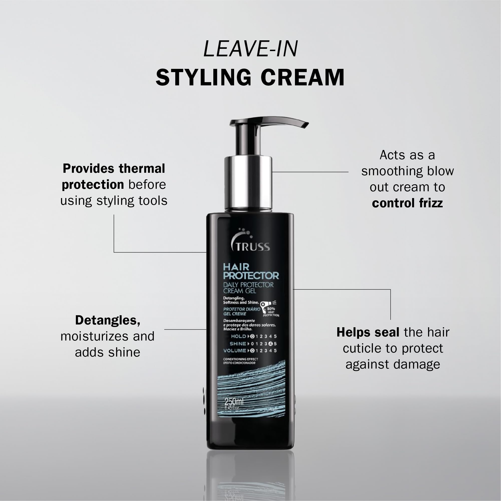 TRUSS Hair Protector - Powerful Heat Protectant + Blowout Cream - Easy-to-Use Blow Dryer + Detangler Spray with Strong Thermal Protection for Hair - Smoothing Anti Frizz Blow Dry Cream - (240 ml)