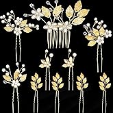 10 Pieces Gold Leaf Bridal Hair Pins, Wedding Headpiece Hair Jewelry with Pearl Rhinestone Wedding Hair Accessories for Bride Bridesmaids Flower Girls