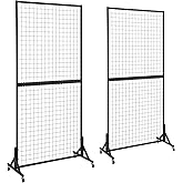 OUDUCK 2 Packs 3' x 6' Grid Wall Panels Standing Wire Grid, Study Display Rack with T-Base Wheels Freestanding Gridwall Panel