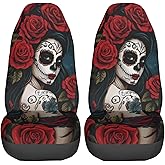 KiuLoam Day of The Dead Sugar Skull Car Seat Covers for Women Girls, 2 Pcs Universal Fit Front Auto Seat Cover Protector for Vehicle Sedan SUV and Truck