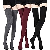 SATINIOR 3 Pairs Extra Long Socks Thigh High Cotton Socks Extra Long Boot Stockings for Women