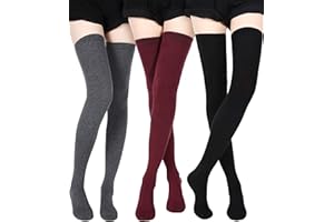 SATINIOR 3 Pairs Extra Long Socks Thigh High Cotton Socks Extra Long Boot Stockings for Women
