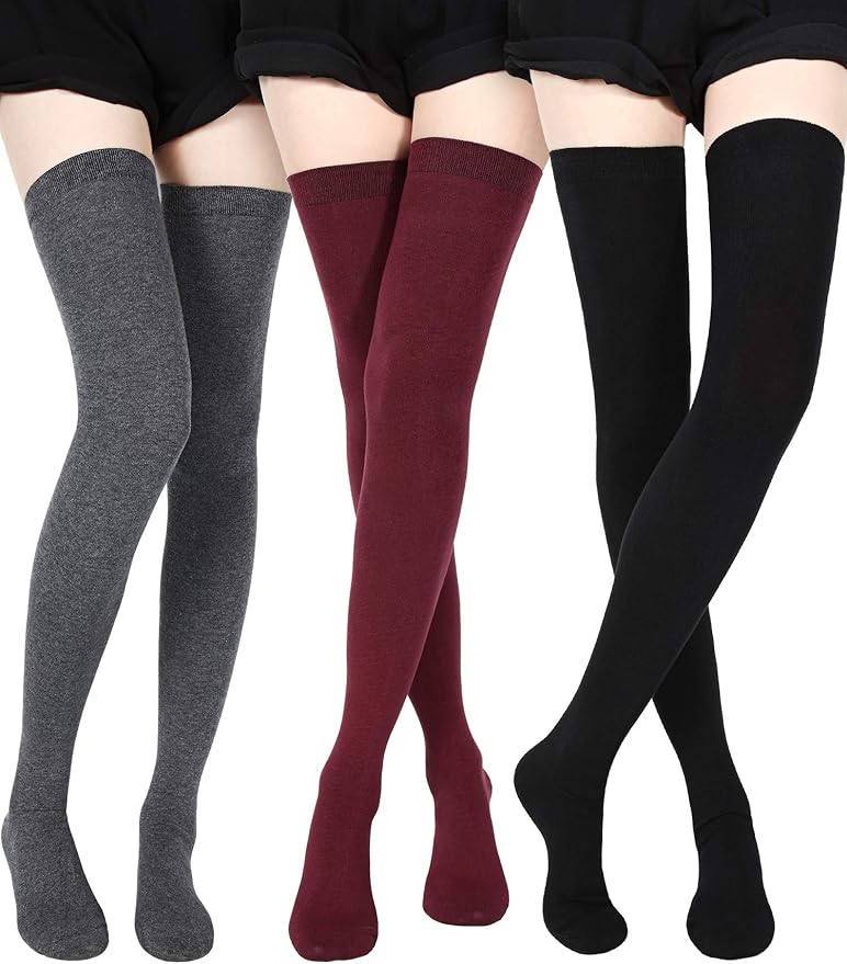 3 Pairs Extra Long Socks Thigh High Cotton Socks Extra Long Boot
