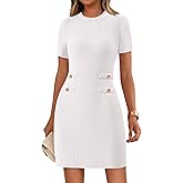 PRETTYGARDEN Work Dresses for Women 2025 Summer Business Casual Short Sleeve Formal Sweater Sheath Dress