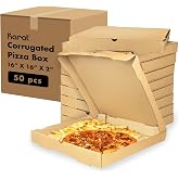 Karat Pizza Boxes 16" x 16" x2" [50 Pack] Kraft Corrugated Boxes | Ventilated, Grease-Resistant, Durable for Pizza or Shipping Use