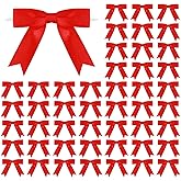 Meseey 50 Pcs 3 Inches Twist Tie Satin Ribbon Bows Red Pretied Premade Craft Bows for Treat Bags Gift Wrapping Basket Wedding Baby Shower Brithday Christmas Party (3", Red)