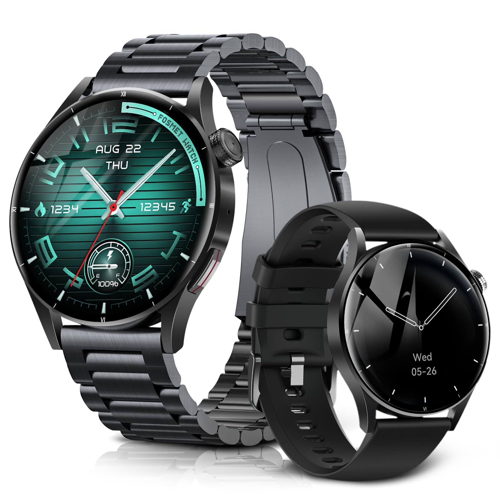 FOSMET QS40 Flagship Round Smart Watch, Men's, Sleep Management, 10-Day Battery Life, Continuous Display, 1.43-Inch AMOLED Display, Sapphire Glass, App GPS, Smart Watch, iPhone & Android Compatible