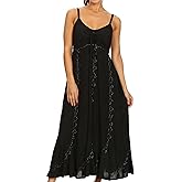 Sakkas Allie Stonewashed Embroidered Adjustable Spaghetti Straps Long Dress