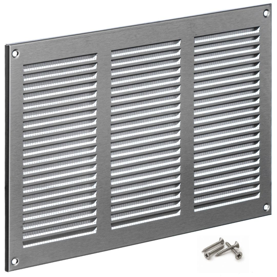 Steinberg14 Stainless Steel 300x200mm Air Vent Grille Cover with Insect Mesh - 12x8 inch Metal Ventilation Cover