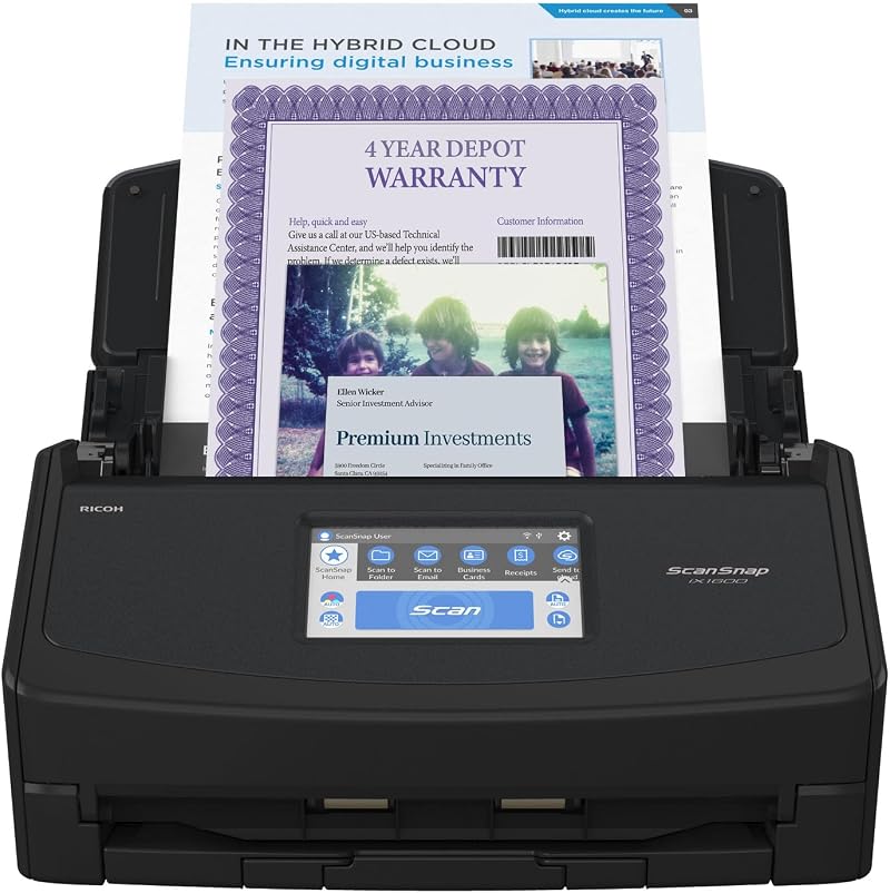 ScanSnap iX1600 Color Duplex Document Scanner Mac PC Wi-Fi USB 4-Year