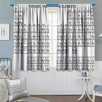 Zojihouse Periodic Table Room Darkening Curtains Monochrome Simple Science Chemistry Elements For Students Class Image Black And White 55 X45