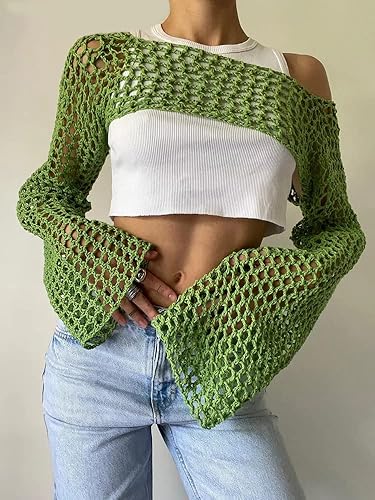 PICPUNMAK Women's Crochet Shrug Sweaters See Through Tops Mesh