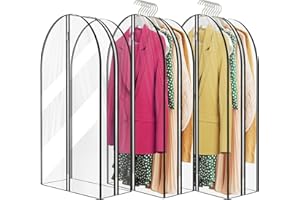 Walkpet 12" Gusseted All Clear Garment Bags for Hanging Clothes 40" Suit Bags for Storage of Coats, Dresses, and Shirts for Closet Storage Clothing Cover, 3 Packs