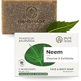Pure Mitti Neem Face, Body Bar Soap 4.5 oz | Ayurvedic Exfoliating, Cleansing Bar with Coconut Oil, Castor Oil | Gentle Bath Soaps for Face Wash, Body Wash | Soft Soap for Daily Use, All Skin Types