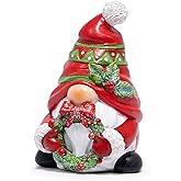 Hodao Christmas Gnome Figurine – Resin Holiday Decorations for Home, Indoor Tabletop Decor, Red & Green Hat with Wreath, Hand-Painted Mini Ornaments, 4.0" Tall Cute Collectible Gift