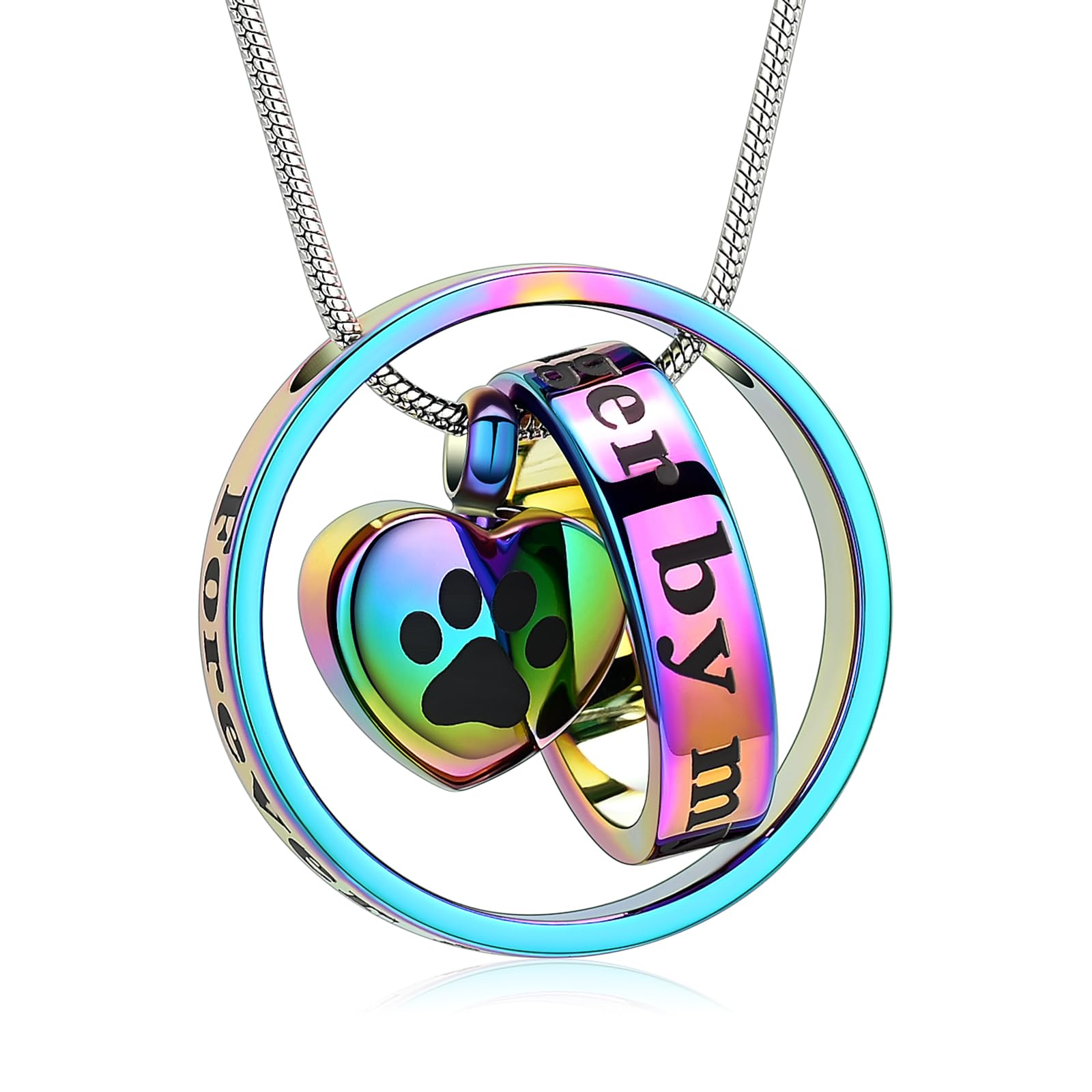 "Forever in My Heart,No Longer by My Side Pet Cremation Jewelry for Ashes of Dog/Cat Funeral Keepsake Urn Necklace Paw Print Memorial Necklace"