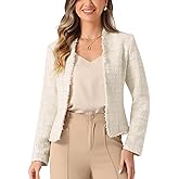 Allegra K Plaid Tweed Blazer for Women's Long Sleeve Open Front Work Office Jacket
