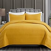 Safonory Mustard Yellow Quilt King Size - Summer Soft Lightweight Microfiber Striped Stitched Quilted Bedspread - 3 Pieces Coverlet Bedding Set for King Bed(1 Quilt, 2 Shams)