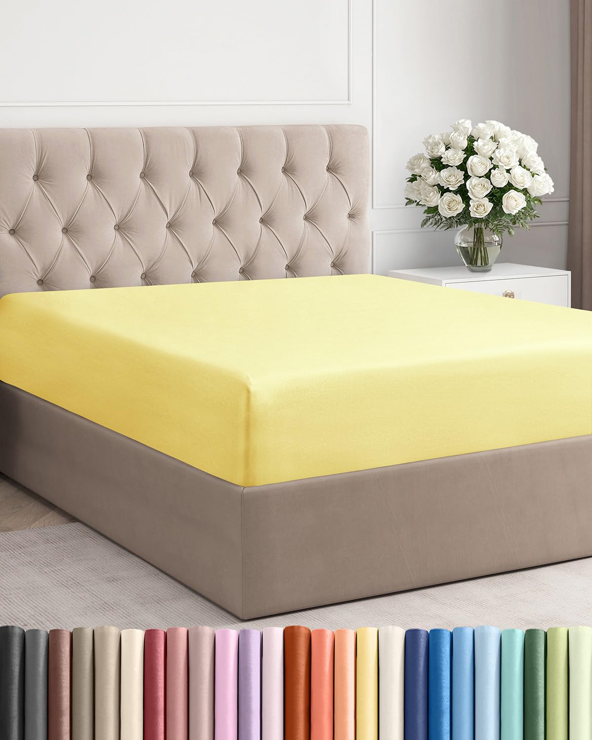Photo 1 of King Fitted Bed Sheet - Bottom Single Fitted Sheet Only - Ultra-Soft Hotel Luxury Bedding w/ 8-16 Inch Deep Pockets - Breathable, Cooling & Wrinkle Free - Easy-Care, Fade & Shrink Resistant - Yellow