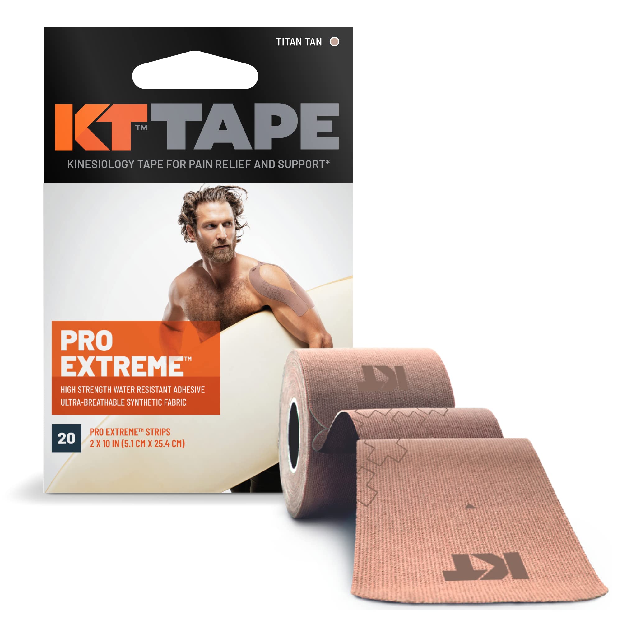 KT Tape Unisex - Adult 10000749 Pro Extreme Therapeutic Elastic Kinesiology Tape, Titanium Tan, 20 Count, 10 Inch Strips
