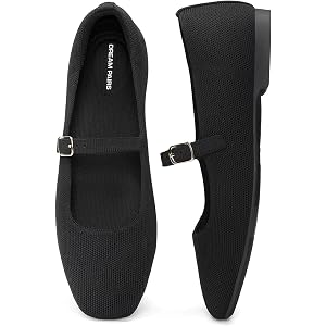 DREAM PAIRS Women's Mary Jane Square Toe Ballet Flats | Stretchy breathable knit upper, Durable anti-slip TPR outsole, Adjust