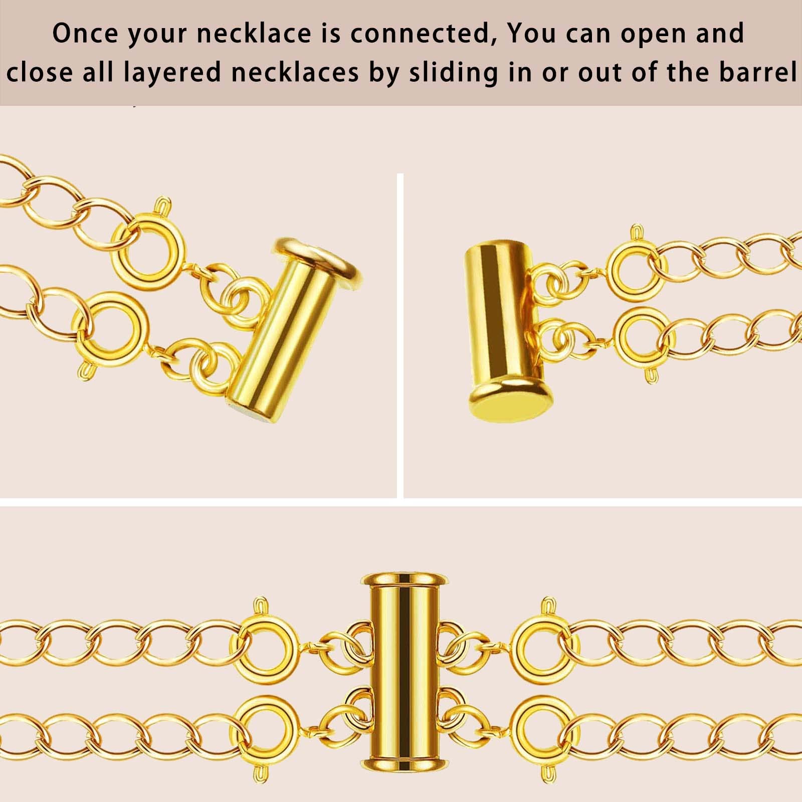 OHINGLT Necklace Layering Clasps Magnetic Slide Lock Clasp Necklace Connector Multi Strands Slide Tube Clasps