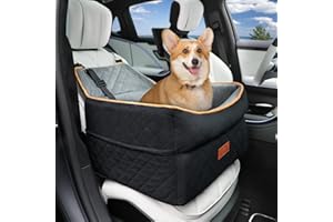 GL GLENSLAVE Dog Car Seat for Small Medium Dogs, Memory Foam Dog Booster Car Seat for Dogs 0-35 lbs, Anti-Slip Pet Car Seat with 2 Adjustable Leashes, Elevated Dog Car Travel Bed with Storage Pockets