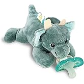 RaZbaby JollyPop Pacifier, Holder w/Detachable Baby Pacifier, Stuffed Animal RaZbuddy, All Ages 0M+, 100% Medical Grade USA Made Silicone, Machine Washable, Textured & Easy to Hold – Dragon