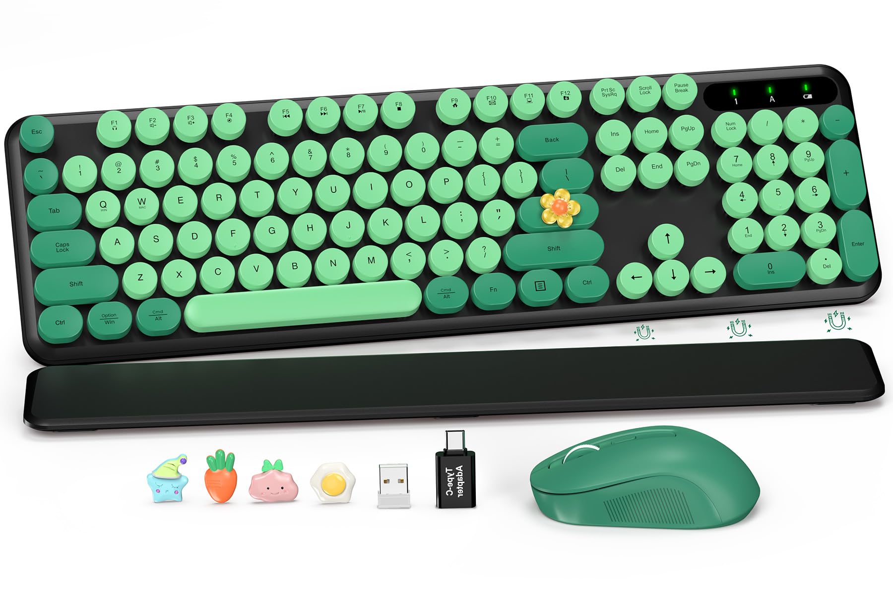 Photo 1 of ***MISSING PARTS***
Wireless Keyboard and Mouse Combo-Round Keycaps, Full-Size Retro Typewriter Keyboard with Detachable Wrist Rest, Sleep Mode & Tilt Legs, 2.4GHz Cordless Connection for Mac/Windows/PC (Black & Green)