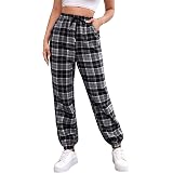 Women Girl Flannel Plaid Sweatpants 