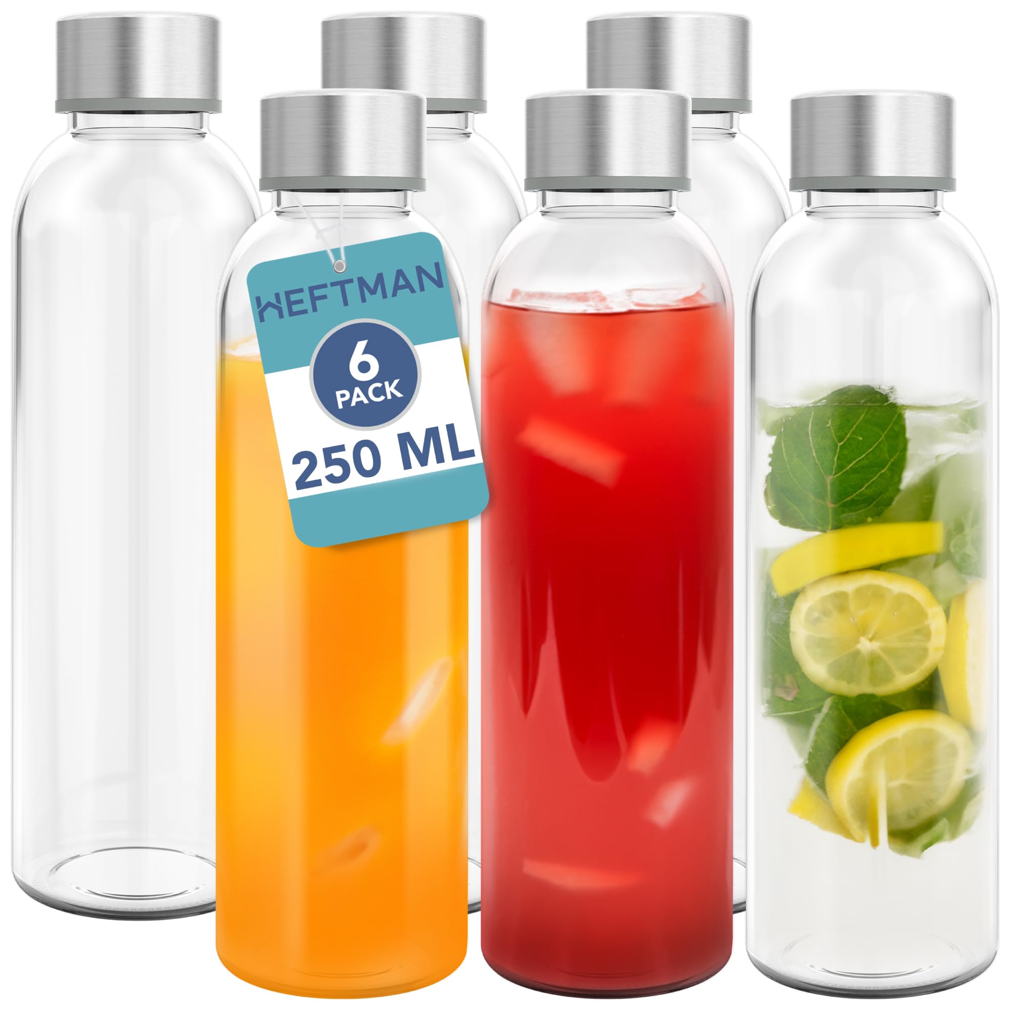 HEFTMAN 250ml Glasflaschen mit Deckel, leere Glaswasserflasche, luftdicht