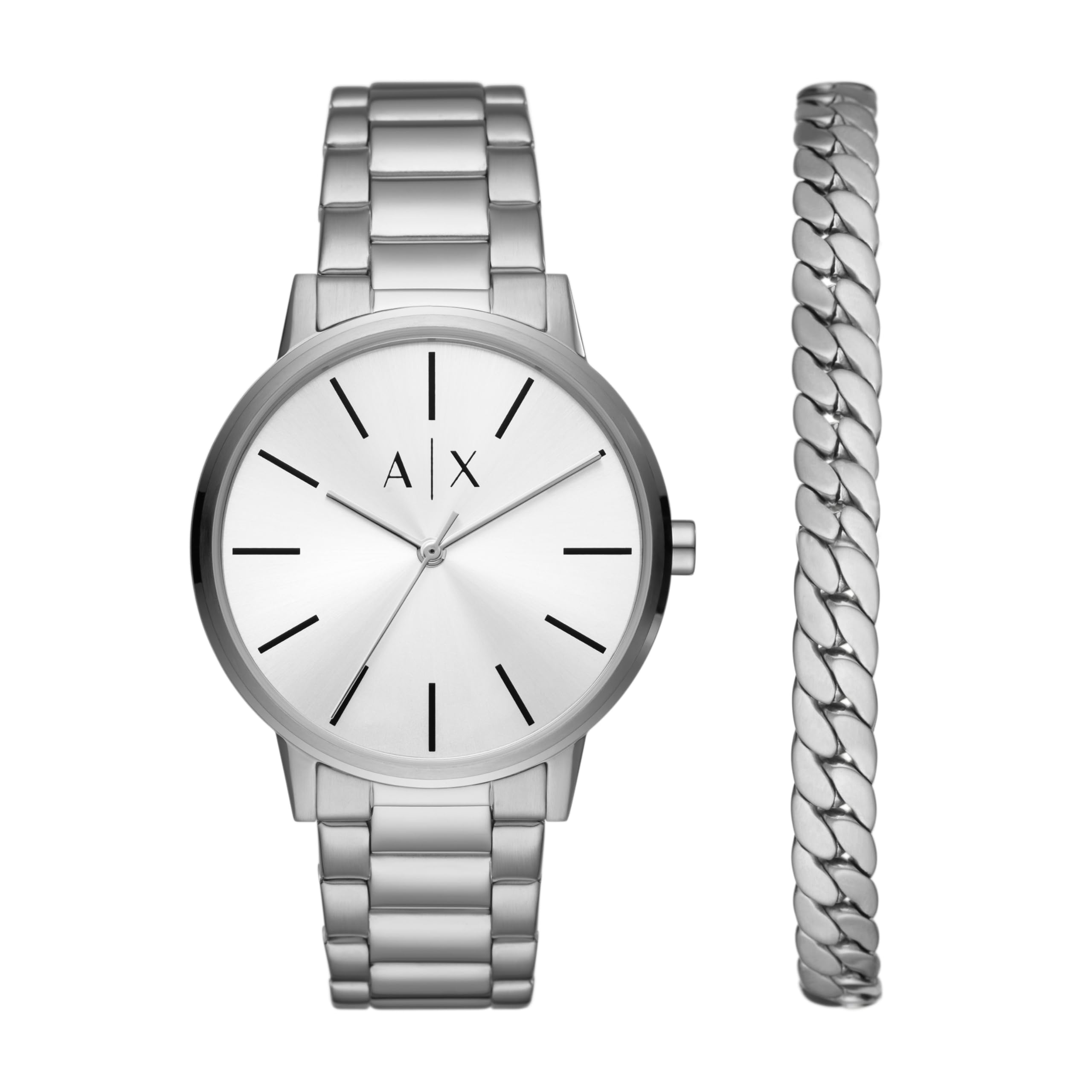 Armani Exchange A|X Men’s Three-Hand Stainless Steel Watch and Bracelet Gift Set (Model: AX7138SET)