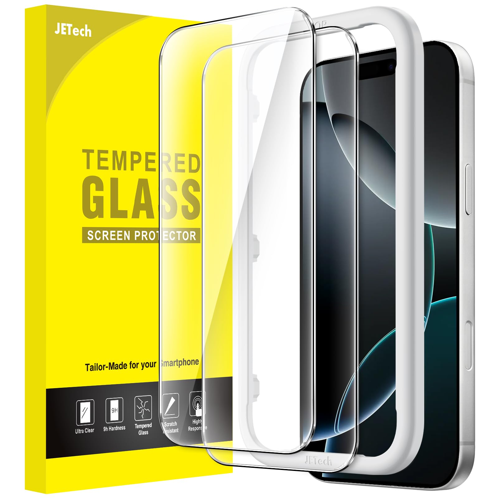 Photo 1 of JETech Screen Protector for iPhone 17 / iPhone 16 Pro 6.3-Inch, Tempered Glass Film with Easy Installation Tool, Case-Friendly, HD Clear, 2-Pack