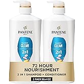Pantene 2-in-1 Shampoo & Conditioner, Classic Clean - Pro-V Nutrients for Dry, Color-Treated Hair, Healthy Looking Hair Every Wash, Antioxidant-Rich, 27.7 Oz Each, 2-Pack + Rescue Shot (0.5 Oz)
