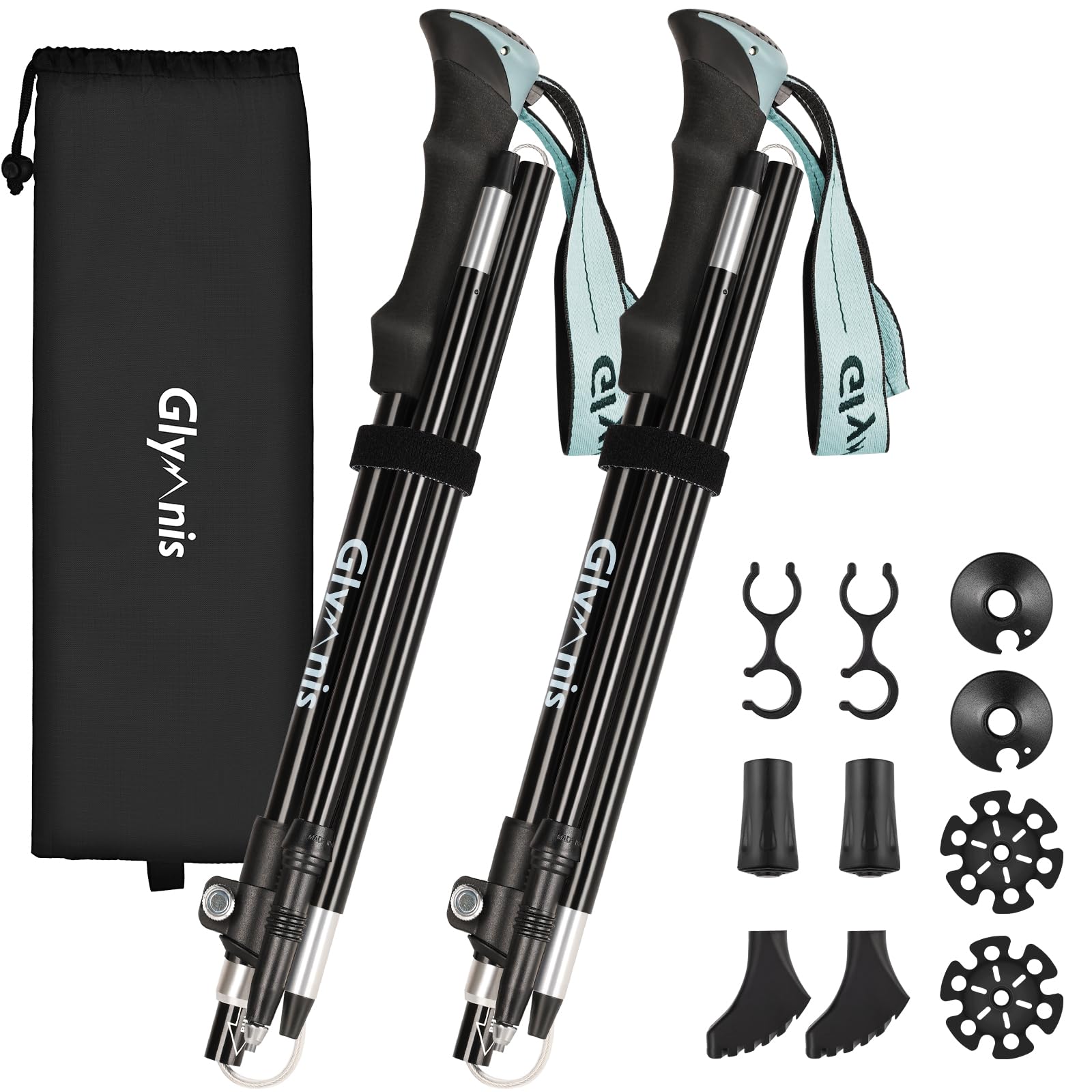 Glymnis Walking Poles 2 Pack Collapsible Walking Poles for Women Men with Quick Lock System, Foldable Hiking Trekking Poles for Senior Trekking, Backpacking