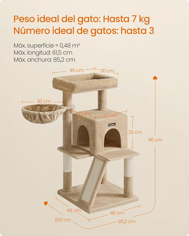 Árvore para gatos, torre para grandes felinos, castanho camelo PCT051K03