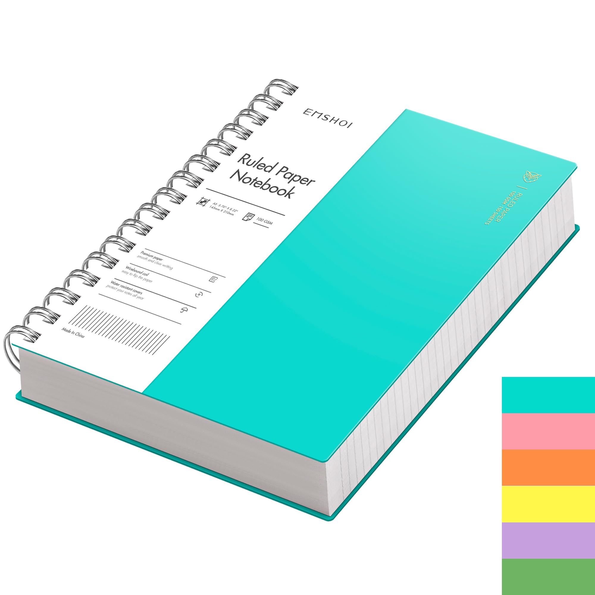 EMSHOI Notebook A5 Bullet Dotted Journal, 300 Pages/150 Sheets, 100gsm Dot Grid Paper, Waterproof Hardcover, Spiral Wirebound Notepad for Women Men Office School Work Writing, 14.5 x 21cm, LightBlue