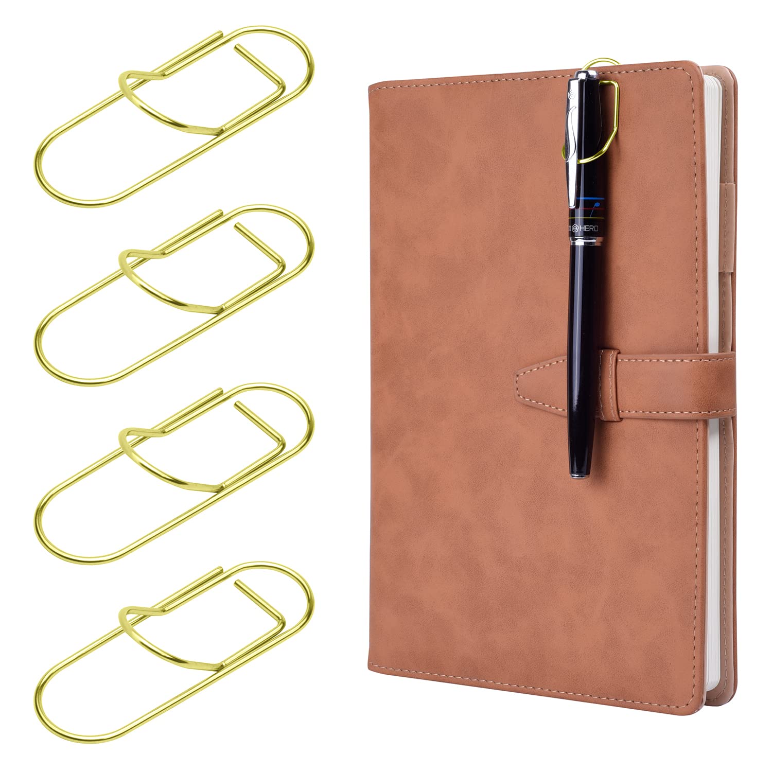 Wisdompro Pen Clip, 12 Pack Stainess Steel Pen Clip Holder for Notebook, Books, Journal, Clipboard, Paper, etc. - Fits Almost Any Pen Size (Gold), 2.36x0.6 inch