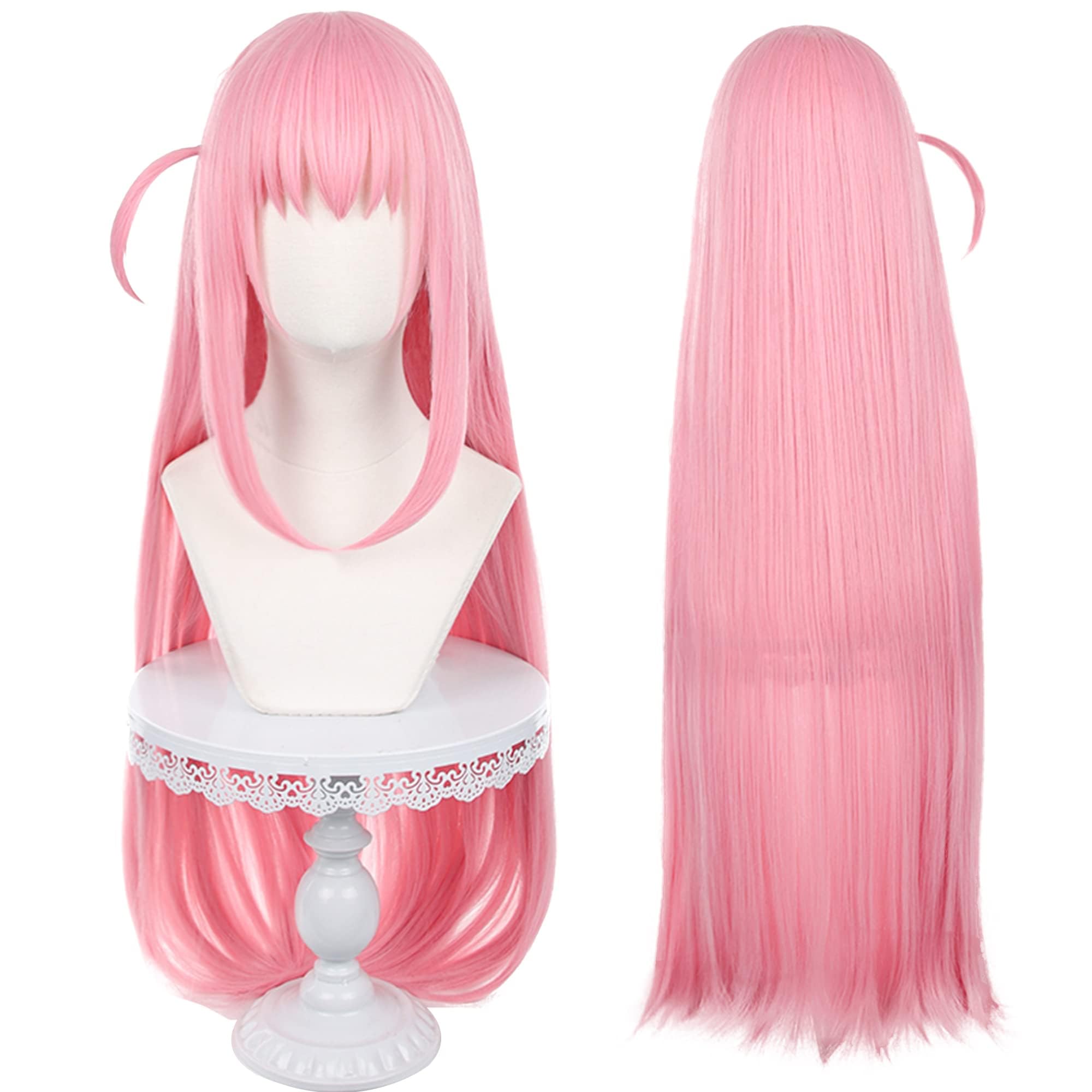 Light Pink Long Straight Cosplay with Bangs Heat Resistant Costume Hairs for Women Halloween Comic Con Cos Anime Party Replacement Wigs