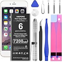 Battery for iPhone 6, [2025 New Upgraded] 7200mAh High Capacity New 0 Cycle Replacement Battery for iPhone 6 A1549 A1586 A158