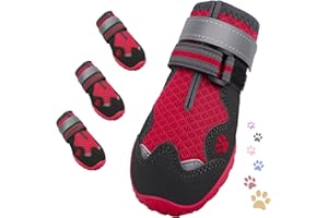 FISHOAKY Dog Shoes for Large Medium Small Dog, Mesh Breathable Dog Shoes for Hot Pavement, Anti-Slip Dogs Boots Paw Protectors with Reflective for Outdoor Walking Indoor Hardfloors (Size 2)