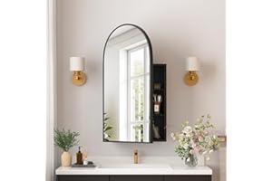 Medicine Cabinets for Bathroom, Black Arched Medicine Cabinet Recessed or Surface Wall-Mounted,Modern Bathroom Vanity Mirror 