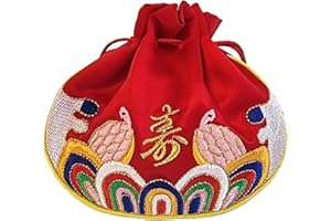 GENERIC Seoulful Vintage Korean Turtle Blessing Pouch - Traditional Bokjumeoni Lucky Bag with Longevity & Fortune Symbols Embroidered - New Year & Chuseok Gifts (Red)